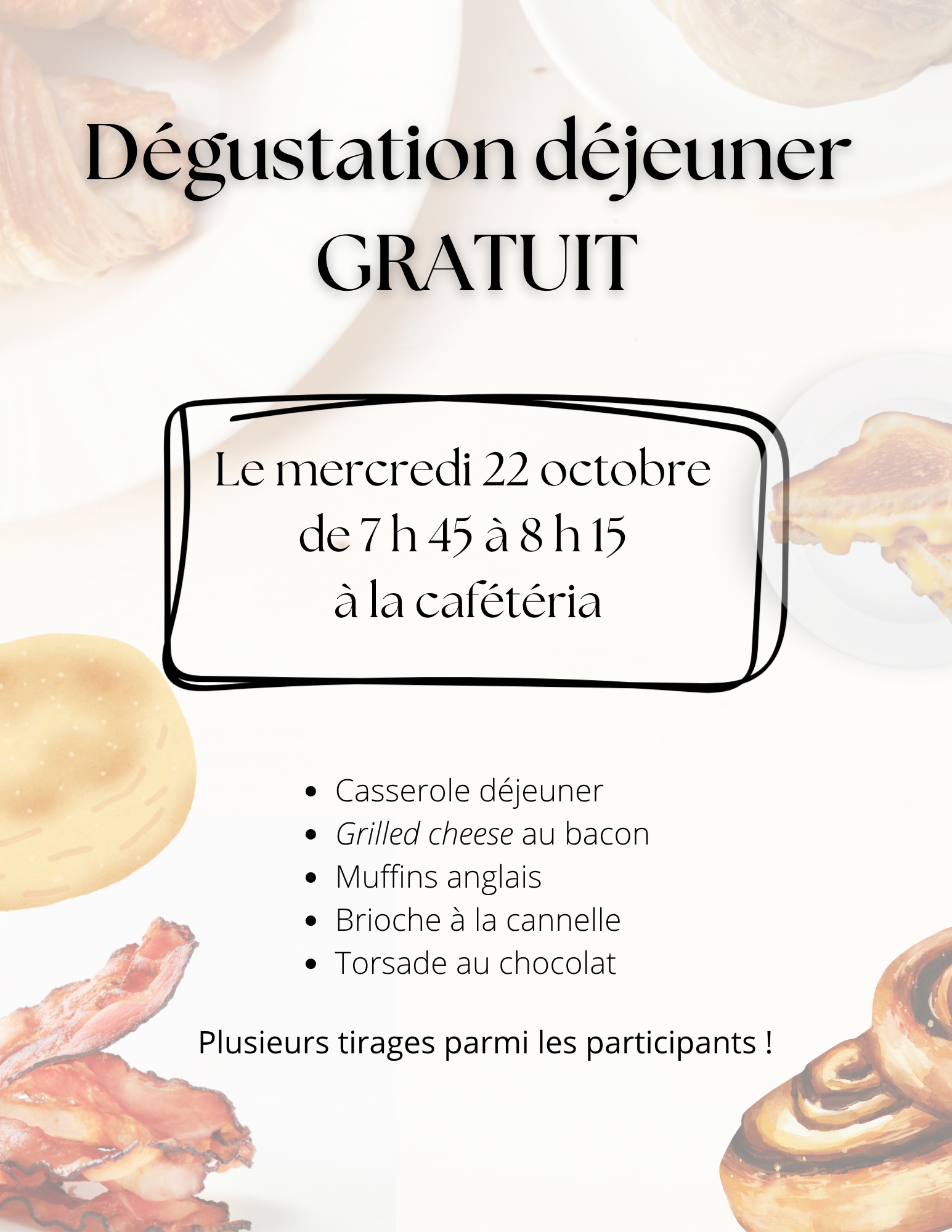 Dégustation déjeuner gratuit à la cafétéria